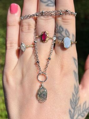 Moss agate charm necklace